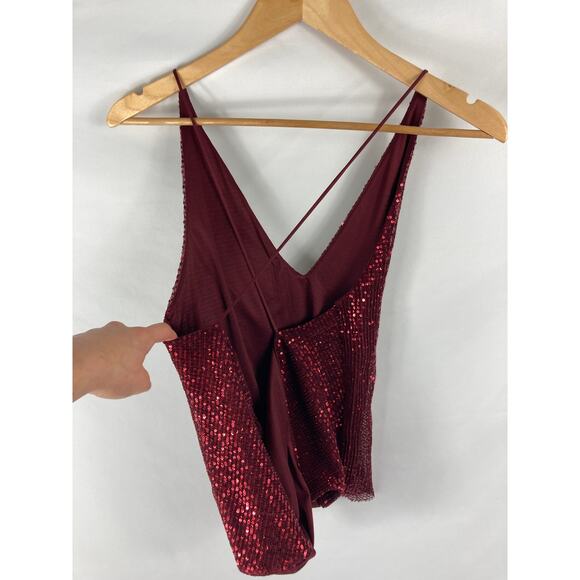 Express Dark Red Sequin Tank Cross Back Size XS - Picture 3 of 4